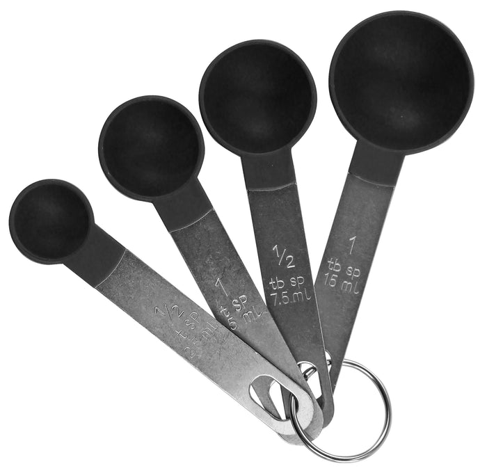 Measuring Spoon Set - Stainless Steel Measuring Spoons and Blue Plastic  Measuring Cups for Liquids and Solids