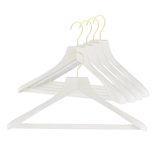 Metropolis Series, Bodyform Wide Shoulder Coat Hanger with Pant Bar, Profi 45/SV/HRS, White, Gold Hook