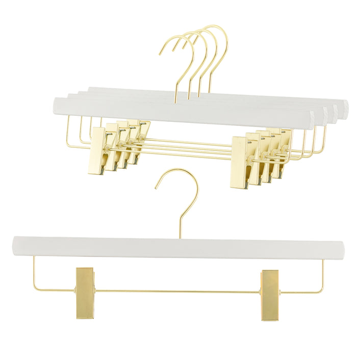 Metropolis Series, Pant & Skirt Hanger with Adjustable Clips, Trend 40D, White, Gold Hook