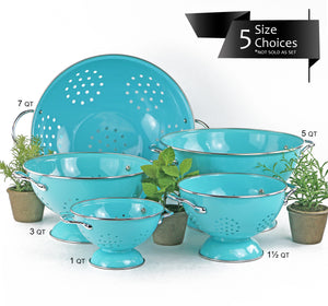 Powder Coated Colanders, Various Sizes, Turquoise