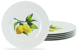 6pc Melamine Salad Plate Set, Fresh Lemons