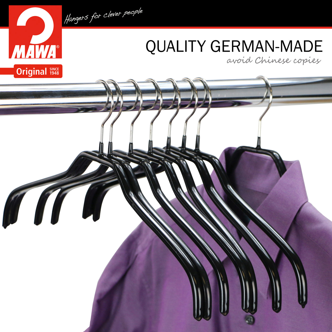 Mawa Silhouette Extra Wide Non-Slip Hanger, Black - 2 pack